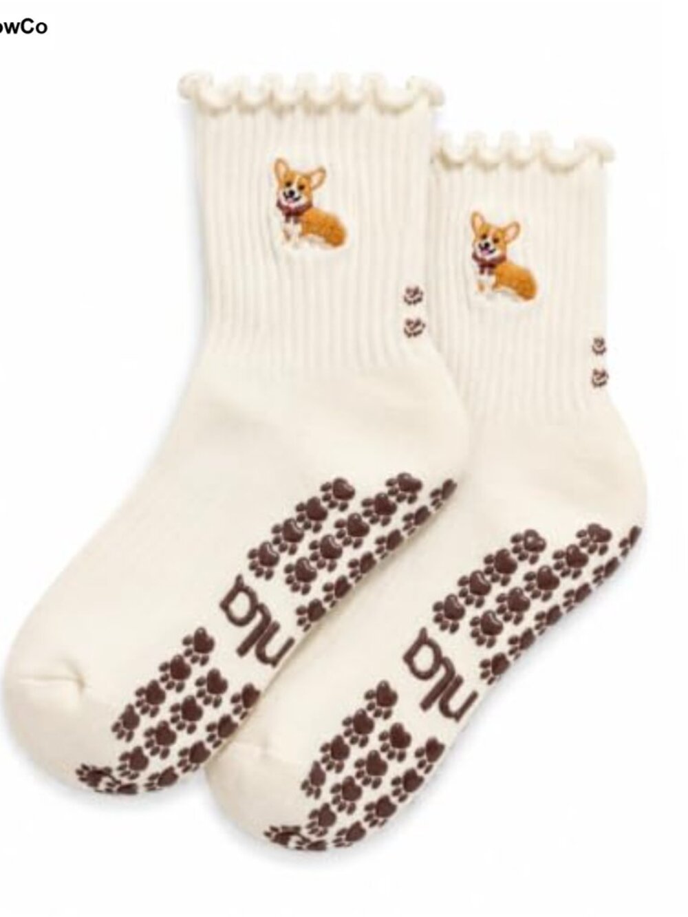 Pilates Grip Socks Corgi Embroidery Non-Slip Yoga Barre